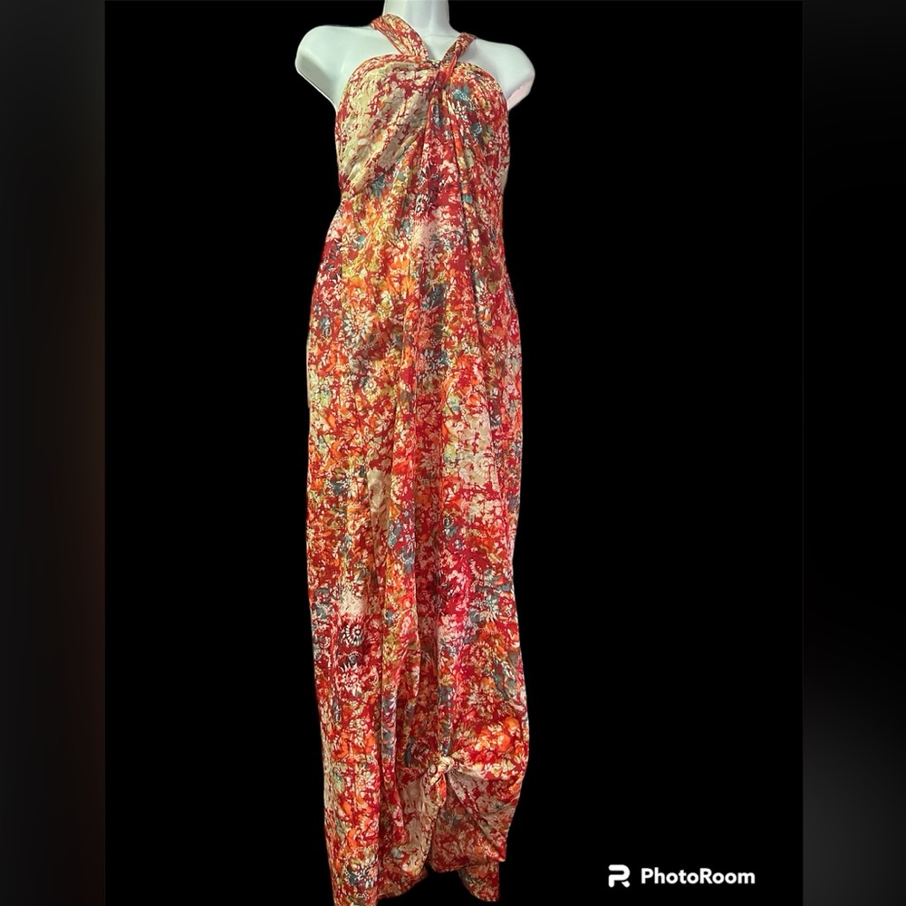 Summer halter maxi dress tie dye floral orange red